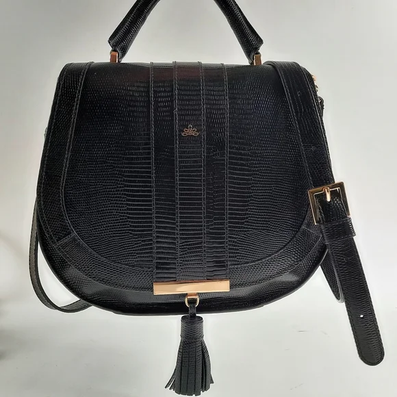 DeMellier Midi Venice Lizard Effect Crossbody Handbag Cowhide Black Converible